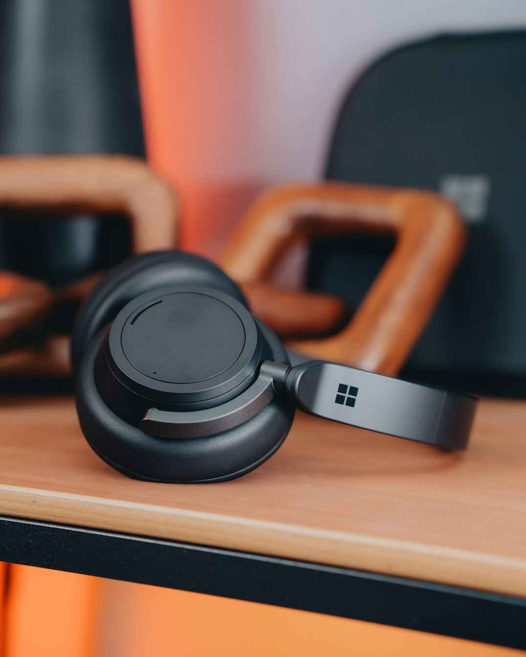 Virtual reality headset on a surface